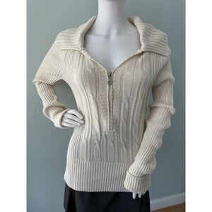 Vintage DKNY Cream Cable Knit Sweater Women's Zip Neck Ribbed Long Sleeve size L